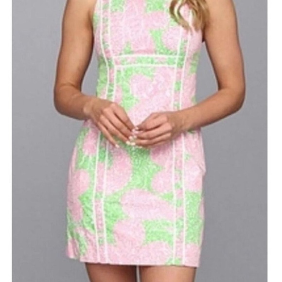Lilly Pulitzer Limeade Cheat Ya Fryer Shift All Cotton pink, green Dress size 10 - Picture 2 of 4